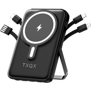 for Magsafe Battery Pack,10000mAh Magnetic Power Bank 22.5W PD Fast Charging with LED Display,Wireless Portable Charger with Built-in Cables and Stand for iPhone 17/16/15/14/13/12/Pro/Pro Max