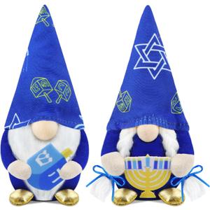 Gehydy Set of 2 Hanukkah Gnomes Chanukah Christmas Decoration Gnome Handmade Scandinavian Tomte Xmas Decor for Home Kitchen Tiered Tray - Navy Blue