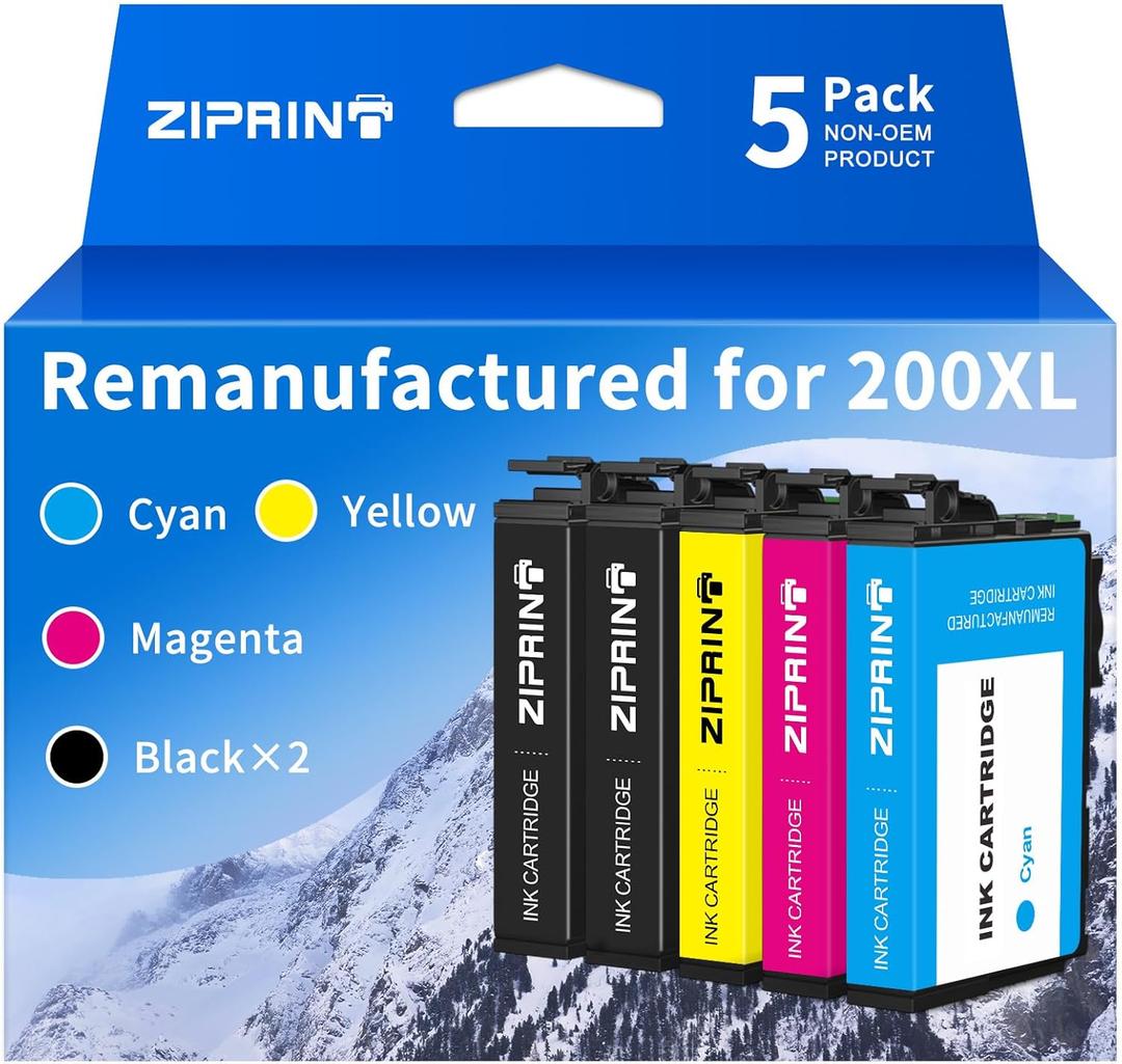 ZIPRINT Remanufactured Ink Cartridge Replacement for Epson 200XL T200XL Ink Combo Pack for XP-410 WF-2540 WF-2530 XP-310 XP-400 Printer (2 Black, 1 Cyan, 1Magenta, 1 Yellow)