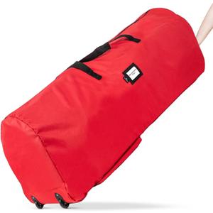 Handy Laundry Christmas Tree Storage Bag with Wheels Fits 9 Ft Artificial Tree, Heavy Duty, Waterproof, Large Zippered Holiday Storage Container, Durable Handles, Red