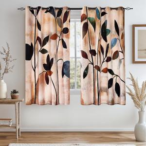 SUBRTEX Blackout Curtains 52Wx63L, Room Darkening Floral Curtains, Thermal Insulated 2 Panels Window Drapes, Boho Farmhouse Curtains for Living Room Bedroom Window Treatments, Brown