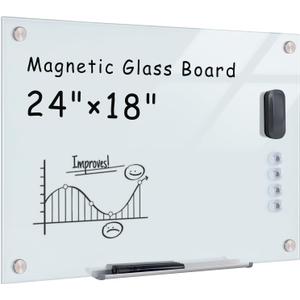 Mifuro Magnetic Glass Whiteboard24"x18" Wall Mounted Frameless Dry Erase Board for Office, Home & School White