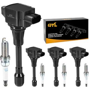 QYL Set of 4 Ignition Coil UF549 & Iridium Spark Plugs 9029 Compatible with 2007-2014 Nissan Altima Versa Sentra Rogue Cube QX60 NV200 2.5L 2.0L 1.8L 1.6L
