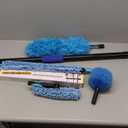 25ft High Ceiling Duster Kits with 5-18ft Heavy Duty Extension Pole - Fan Blade Cleaner, Cobweb Remover & Blue Window Squeegee Kit, Washable Dust Brush for High Roof and Glass Surfaces