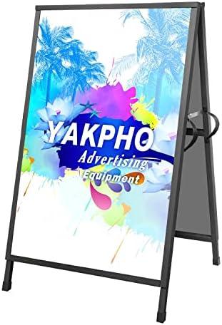 Yakpho Heavy Duty Slide-in Folding Sandwich Board A-Frame Sidewalk Sign 24x36 Inch Black Coated Steel Metal Double-Sided Pavement Sign (Frame only)