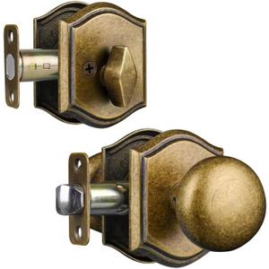 Door Knobs with Deadbolt Interior, Classic Decorative Antique Brass Door Knob Set Perfect for Bedroom or Bathroom Doors, Durable Stylish Hardware for Indoor Use
