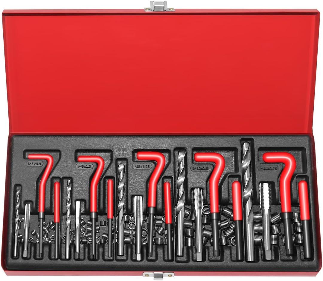 YSTOOL 131pcs Metric Helicoil Thread Repair Kit with HSS Drill Bits Thread Inserts Tap Breakoff Installation Tool Metric M5 M6 M8 M10 M12