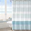 Awellife Blue Shower Curtain Beach Ocean Coastal Nautical Shower Curtain for Bathroom Stripe Tassel 72 X 72 Inches Cotton