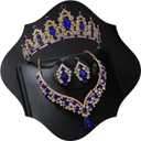 Tiaras and Crowns for Women,Tiaras Earrings Necklace, Crystal Bridal Jewelry Set (Small, Blue)