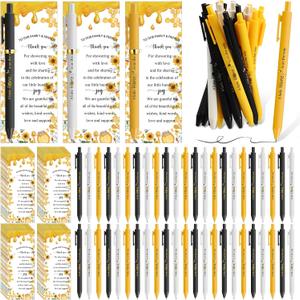 Engrowtic 50 Set Baby Shower Gifts Pens for Guests Bulk Baby Shower Party Favors Retractable Ballpoint Pens with Thank You Cards Gender Reveal Souvenirs Prizes Supplies Return Gifts (Bee)