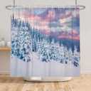 Winter Forest Shower Curtain Snowy Pine Trees with Snow Mountain Christmas Waterproof Polyester Shower Curtain Cool Holiday Bathroom Curtain Fabric 72x72 in with 12 Hooks