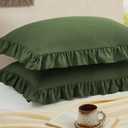 Cobedzy Ruffled Pillow Cases Set of 2, Olive Green Standard Pillow Shams Brushed Microfiber Edge Ruffled Soft Pillow Cover with Envelope Closure for Bedding Decor (20"x26")