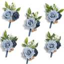 Serwalin Blue Boutonniere for Men, 6Pcs Groom and Best Man Prom Boutonniere for Wedding Ceremony Anniversary, Homecoming, Formal Party and Rustic Fall Wedding Marriage
