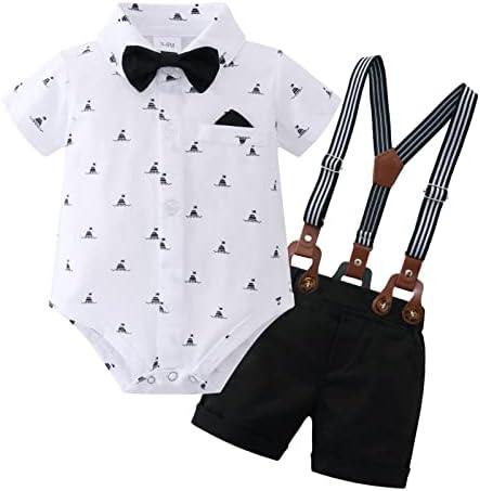YUEMION Infant Baby Boy Clothes Gentleman Outfits Suits Summer Short Sleeve Bowtie Bodysuit Shirts + Suspender Shorts (3-6M)
