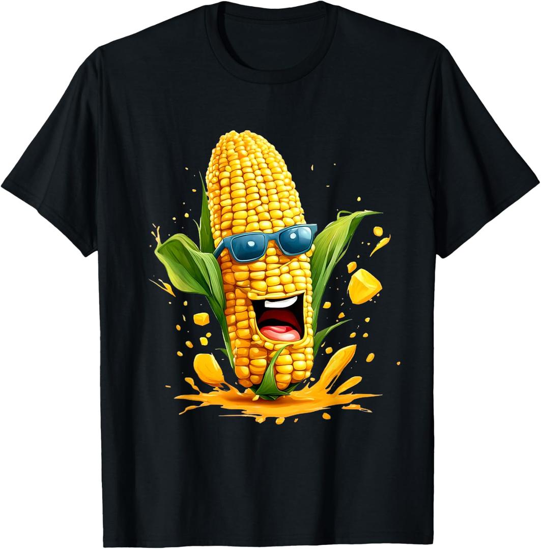 Funny Corn Design For Sweet Corn Men Women Kids T-Shirt, Medium, Black