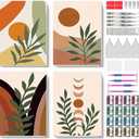 Tiwabb 4 Pack Bohemian Style Diamond Painting Kits for Adults with Framed - Mountain Moon Leaves Diamond Art Kits for Adults DIY 5D Round Full Drill Gem Art and Crafts for Home Decor 7.8x11.8in