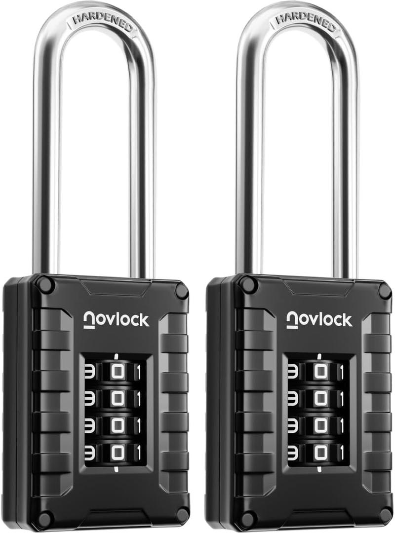 2.76 in Long Shackle Combination Locks | 4-Digit Padlocks for Gym Locker, Cabinets, Toolboxes, Gates, Fences, Sheds | 2-Pack, Black