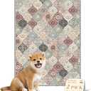 nunubaby Washable Pee Pads for Dogs, Stylish, Non-Slip and Leak-Proof Pee Pads. Reusable Potty Pads for Dogs for Crates and Floors, (Dark Red/Multi, 18" x 24" )