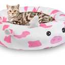 26" Strawberry Cow Pet Bed, Calming Dog & Cat Plush Bed, Fulffy Comfy Padded Cat Mat Plush Pet Bed, Non-Slip Bottom, Soft Washable Sleeping Dog Cot for Medium Small Dogs Cat Puppy Kitty