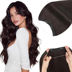 Rich Choices 100% Real Human Halo Hair Extensions for Women Remy Halo Extension Invisible Wire Hairpiece Clip in One Piece Hairpiece Upgrade Adds Weight 100g 20 Inch #1B Natural Black