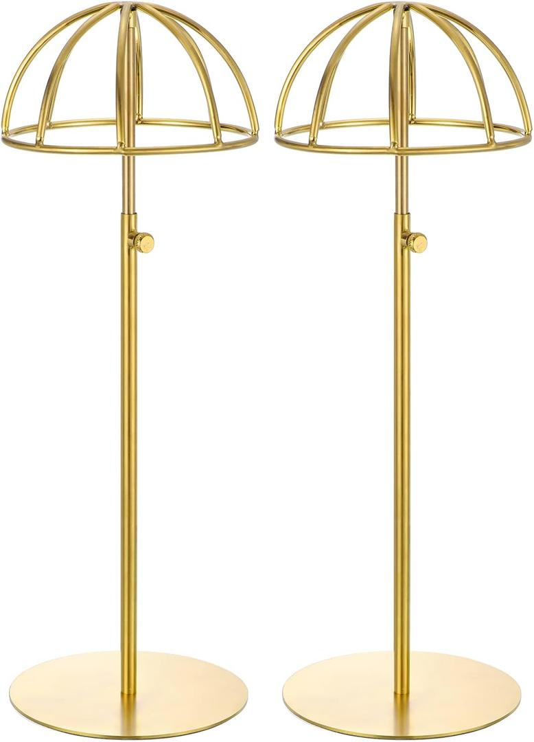 uxcell Metal Hat Display Stand 2 Pack Adjustable Tabletop Hat and Wig Rack Holder for Baseball Cap, Fedora Hat, Cowboy Hat - Gold