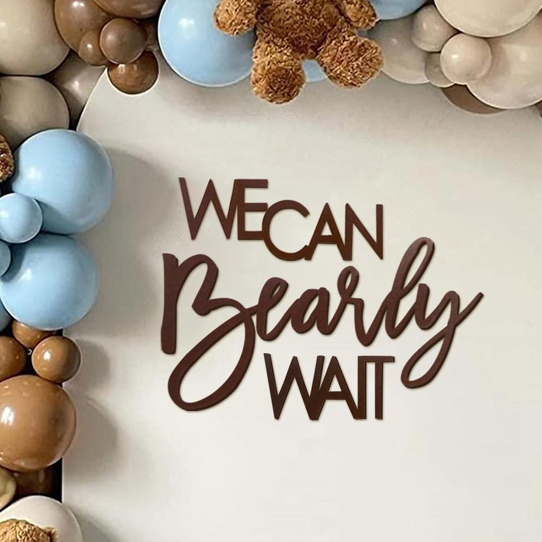 We Can Bearly Wait Sign for Backdrop - Teddy Bear Themed Baby Party Banner Boy Girl Baby Shower Gender Reveal 1st Birthday Felt Letter Wall Decor Photography Background - Brown