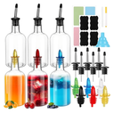 Maxcheck 6 Set 16 oz Plastic Long Neck Bottles with Rainbow Pourer and Caps Plastic Juice Pour Bottles with Stainless Steel Pourer Tapered Spout Syrup Pourers for Liquor Juice Store