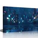 TUMOVO Wall Art Pictures for Living Room Cyberpunk City Wall Art Future Oriental Style City Paintings Prints on Canvas Home Decorations Modern Artwork Gallery-Wrapped Framed Ready to Hang 36x24 in