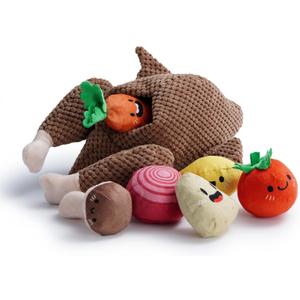 Nocciola 7 in 1 Thanksgiving Turkey Dog Toys, Squeaky Stuffed Soft Interactive Cognitive Enrichment Hide and Seek Dog Chew Toys for Large Medium Small Dogs, Cute Plush Pet Supplies, 7 Packs
