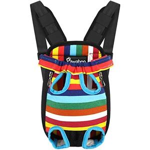 Pawaboo Pet Carrier Backpack, Adjustable Pet Front Cat Dog Carrier Backpack Travel Bag, Legs Out, Easy-Fit for Traveling Hiking Camping for Small Medium Dogs Cats Puppies, Small, Colorful Strips