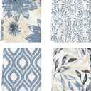 Artoid Mode Blue Floral Leaves Boho Kitchen Towels Dish Towels, 18x26 Inch Seasonal Decoration Hand Towels Set of 4