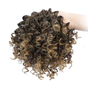 Drawstring Ponytail for Black Women Kinky Curly Bun Hair Extension for Women Fluffy Curly Short Updo for Daily Use (Ombre Honey Blonde)
