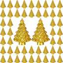 Soulchen 50 Pcs Mini Christmas Tree Figurines Gold Resin Miniature Christmas Statue Micro Tabletop Mantel Shelf Centerpieces Garden Landscape Dollhouse Cake Decoration DIY Craft Charms for Party Gift