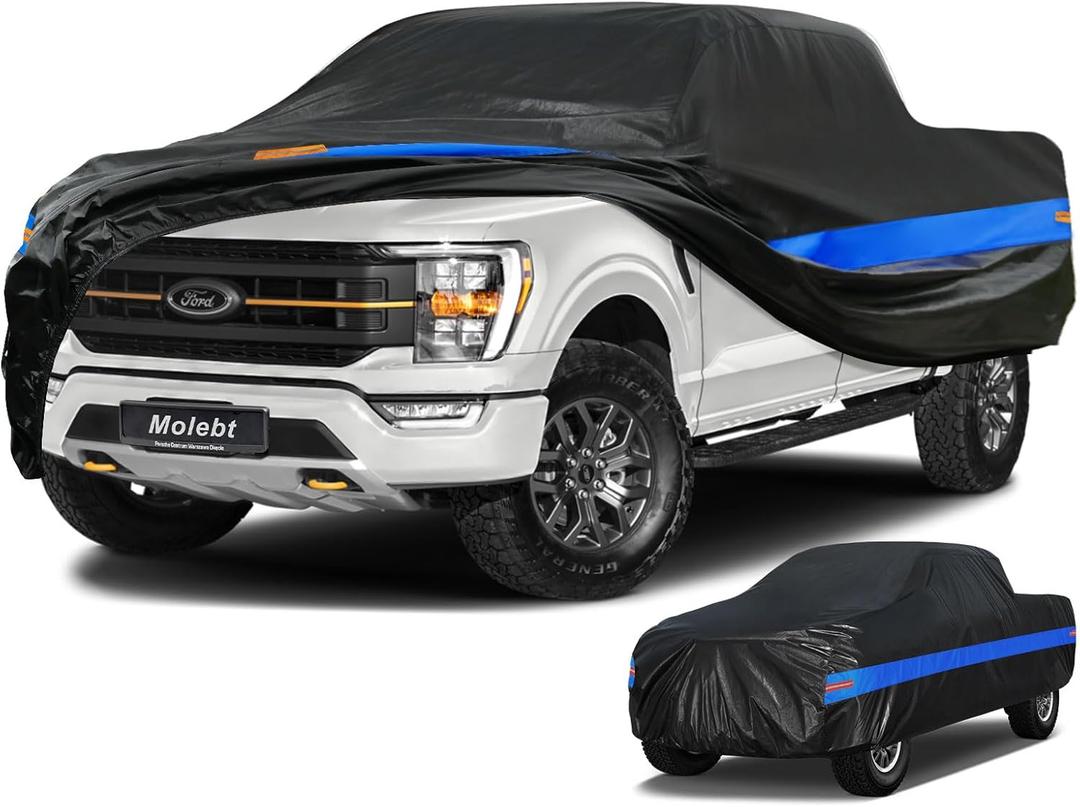 Pickup Truck Cover Waterproof All Weather, Full Exterior Truck Car Covers Snow Sun Protection, Fit Ford F-150 250 350, GMC Sierra 1500 2500 3500, Dodge RAM 1500 ect (up to 250 inch)
