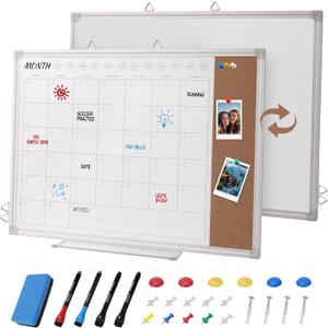 Dry Erase Calendar Whiteboard for Wall 24" x 18" Hanging Board with Cork