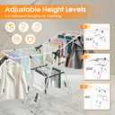 Clothes Drying Rack Foldable, Metal Laundry Drying Rack, with Height-Adjustable Wings, Space Saving, Indoor Outdoor Use, White Free-Standing Airer, Large