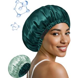 6 x BONNET QUEEN Silk Bonnet for Sleeping Hyaluronic Acid Satin Bonnet, Double Layer Hair Wrap for Curly Hair Women Sleep Cap (Green & Sage)