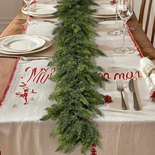 6 FT Real Touch Christmas Garland for Holiday Indoor Outdoor Decor,Cedar Garland,Cypress Garlands,Real Touch Pine Garlands,Thick and Lush for Home Dining Table Mantel Porch Christmas Decor. ﻿
