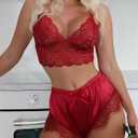 SOLY HUX Women's 2 Piece Lingerie Set Lace Bra Cami Top and Satin Shorts Sleepwear (XL)