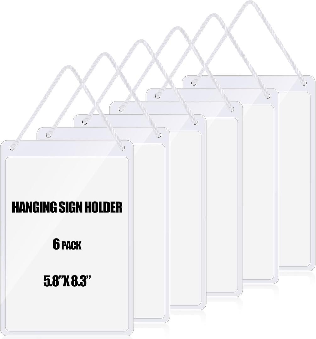 Thyle 6 Pcs Business Retail Hanging Sign Holder 8.3 x 5.8 Inch Plastic Advertising Signage Sign Holder Craftsman's Stall Clear Poster Frame for Store Supermarket Exhibition Mall Restaurant Display