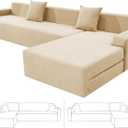 ZNSAYOTX Sectional Couch Covers, Stretch Jacquard Slipcovers with Elastic Bottom for L-Shape Sectional Sofa, 2 Pcs Pet Friendly Modular Sofa Protector (3 Seat Couch + 3 Seat Chaise, Light Beige)