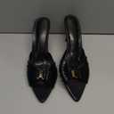 iiimmu 3.5 IN Stiletto Mules High Heels with Pointed Peep Toe Heeled Sandals Faux Leather (Pu Leather-black, 7.5)