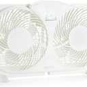 Amazon Basics Twin Window Fan for Home Bedroom, 9 inch, Reversible Airflow, Exhaust Mode, Expandable Side Panels, Width Adjustable, 2 Speeds, Air Circulation, 68W, White