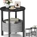 Vagusicc Small Round Side Table End Table, Tall Accent Table with Storage Basket, Set of 2 Half Round Tables Half Moon Tables, Coffee Bedside Tables, Modern Nightstand for Living Room Bedroom, Black
