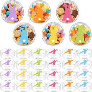 24 Packs Acrylic Easter Candy Boxes Treats Box with Cute Bunny Lid Clear Round Box Easter Container Basket Stuffers for Cookie Candy Sweets Spring Party Favor