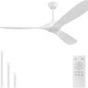 52'' Outdoor Ceiling Fan without Light,3 Solid Wood Damp Rated Ceiling Fan with Large Airflow,White Fan for Living Room,Bedroom,Gazebo,Porch.