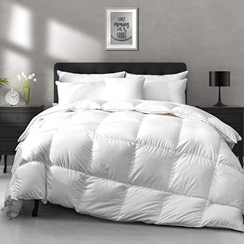APSMILE Lightweight Down Feather Fibers Comforter Oversized Queen Size - Cooling Bed Comforter, Hotel Collection High Fill-Power Thin Duvet Insert for Warm Weather/Hot Sleepers, 98x98, White