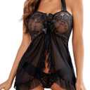 Avidlove Lingerie for Women Sexy Halter Lace Babydoll Dress Open Front Chemise Boudoir Nighty XS-5XL (XX-Large, A Dark Black)