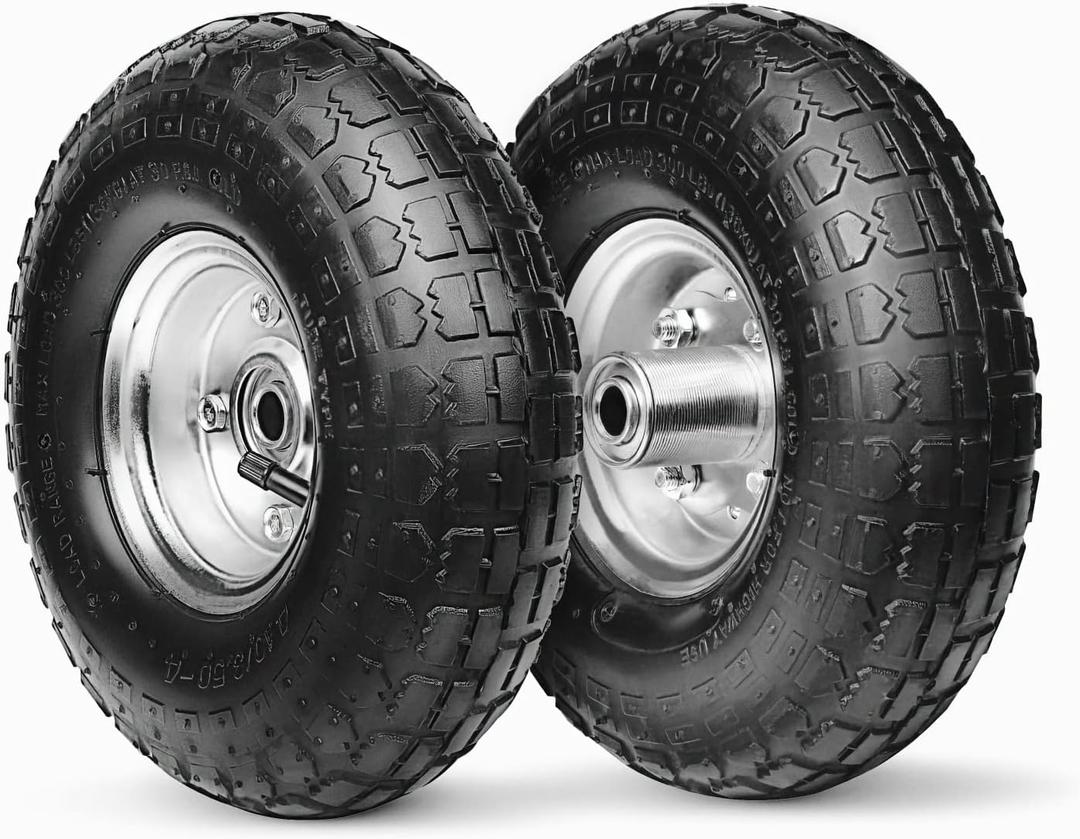 10-Inch Replacement Tire and Wheel 4.10/3.50-4" - 10 Pneumatic Utility Tires for Cart, Dolly, Hand Truck, Generator, Lawnmower, Garden Wagon with 5/8 Axle Bore Hole - Double Sealed Bearings (2 pack)