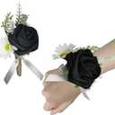 Black Corsage and Boutonniere Set Elegant Corsage Wristlet Accessories for Prom,Wedding Brides Bridesmaids, Homecoming, and Formal Events (1, Black)